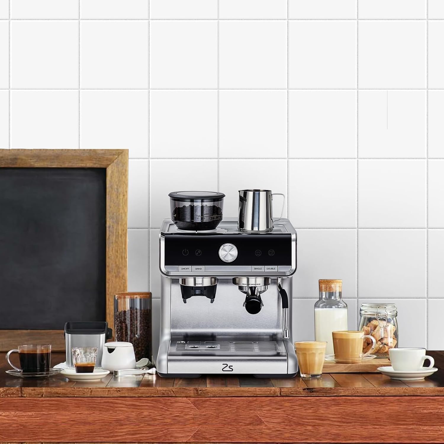 Espresso Machines with grinder, 20 Bar Professional Espresso Maker with Milk Frother & 95 oz Removable Water Tank for Latte and Cappuccino, Espresso Coffee Maker for Home, Stainless Steel