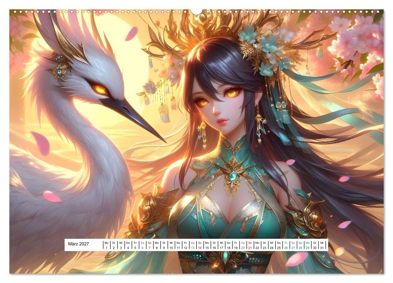 Die Töchter der Geistertiere (Wandkalender 2027 DIN A2 quer), CALVENDO Monatskalender: Anime-Fantasy - Magische Bande zwischen Mensch und Tier (CALVENDO Kunst)