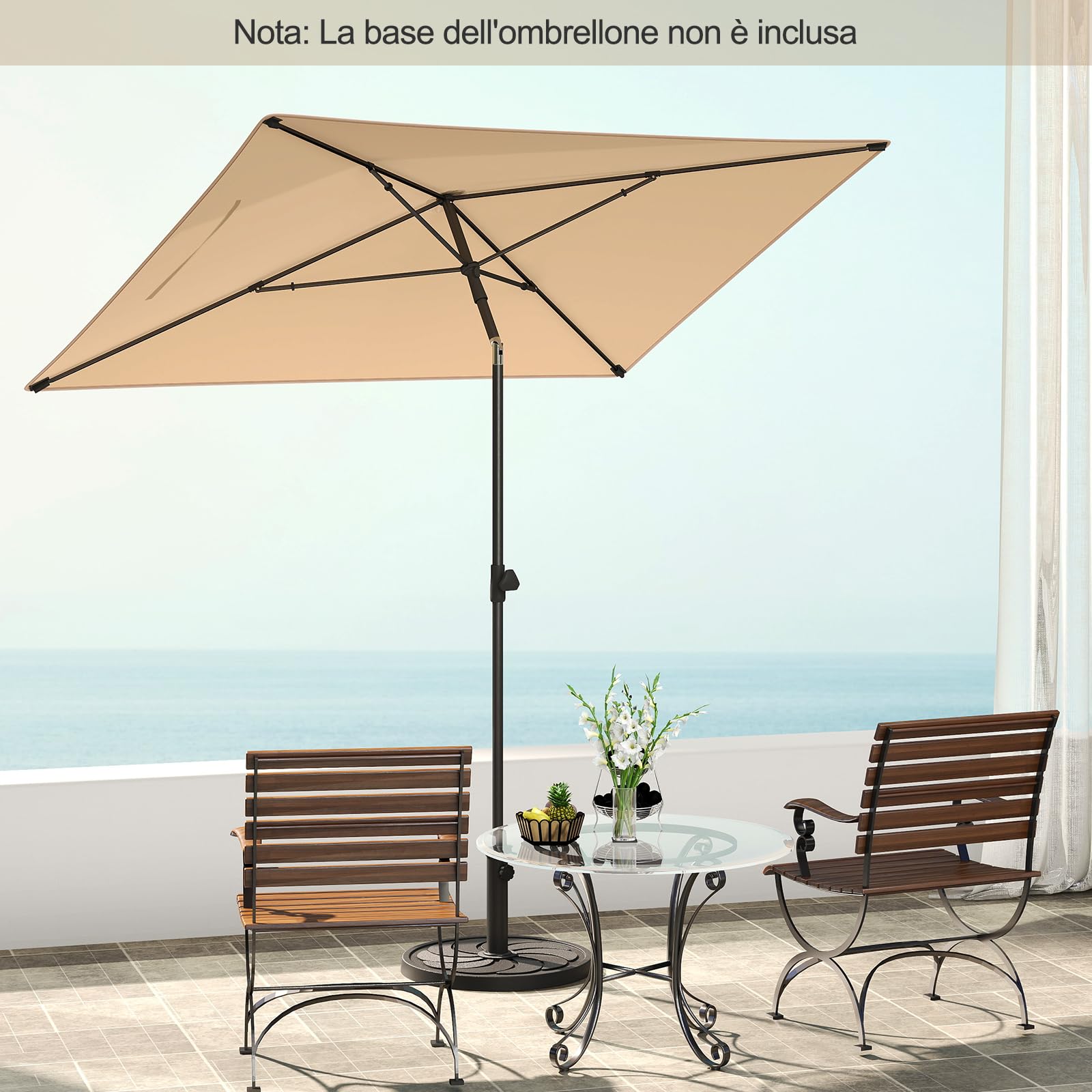 COSTWAY Ombrellone da Balcone 213 x 140 cm, Inclinazione Regolabile, Anti-UV, con Borsa da Trasporto, per Giardino, Terrazzo, Spiaggia (Beige)