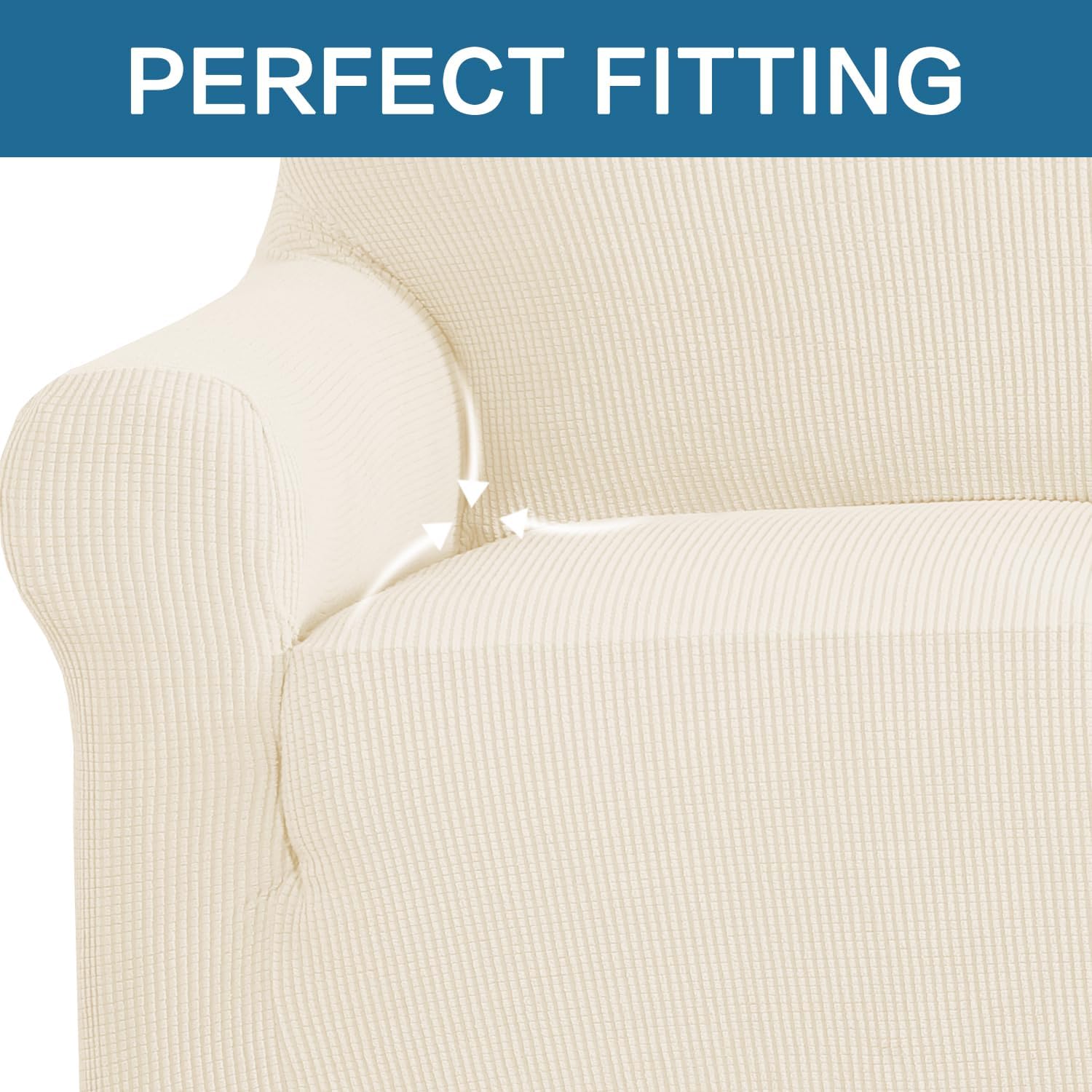 H.VERSAILTEX Stretch Couch Covers for Sofa 1 Piece Slipcovers for Couches and Sofas 3 Seater Couch Cover Feature Thick Checked Jacquard Fabric with Elastic Bottom, 72"-88" Wide, Cream 4 71fsBVXMl8L. AC SL1500