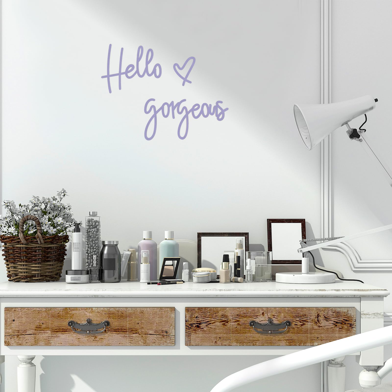 Photo 1 of *Broken* Blulu Hello Gorgeous Wall Decor Sign Hello Gorgeous Wall Art Minimalist Wooden Words Decor for Lash Room, Salon, Vanity or Makeup Room, Bathroom, Bedroom, Office(Purple)