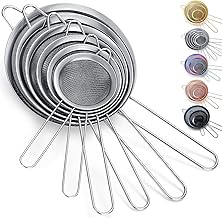 Kyraton Fine Mesh Strainer 6 Pieces Set, Flour Sifter for Baking, Stainless Steel Clander, Matcha Tea Strainer, Gravy Separator, Stasher Sieve Pasta Strainers