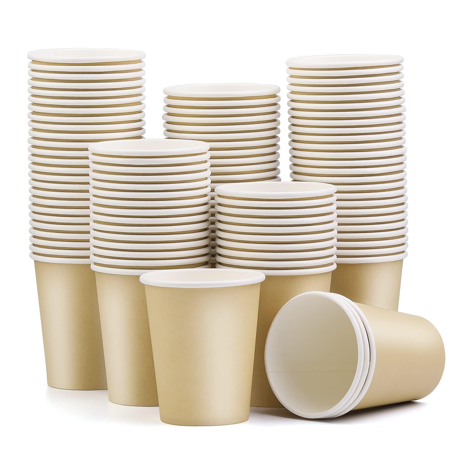 MASPHY 100 Stück Khaki Pappbecher, 240ml/8 oz Kaffeebecher Pappe Einweg