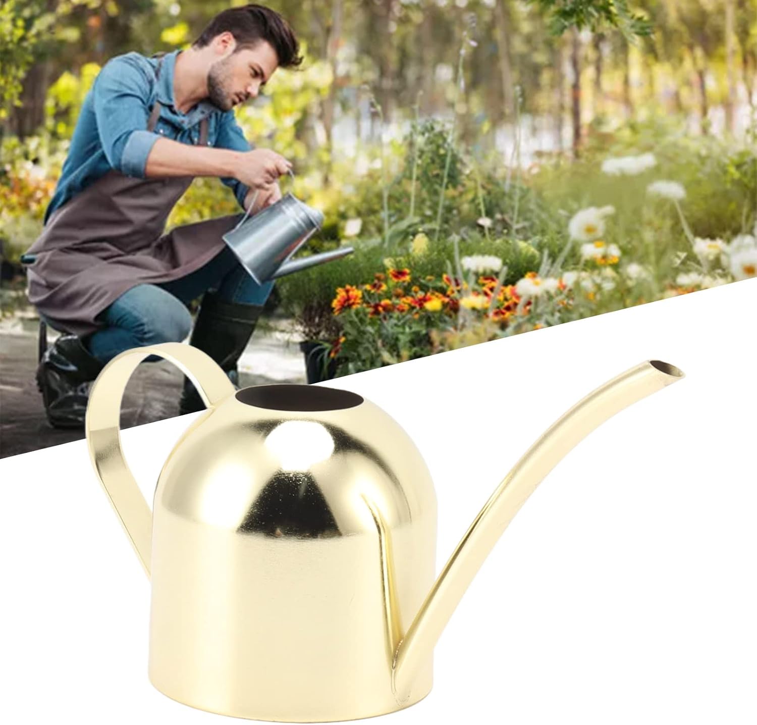 Watering Can with Long Spout, 500ml Gold Stainless Steel