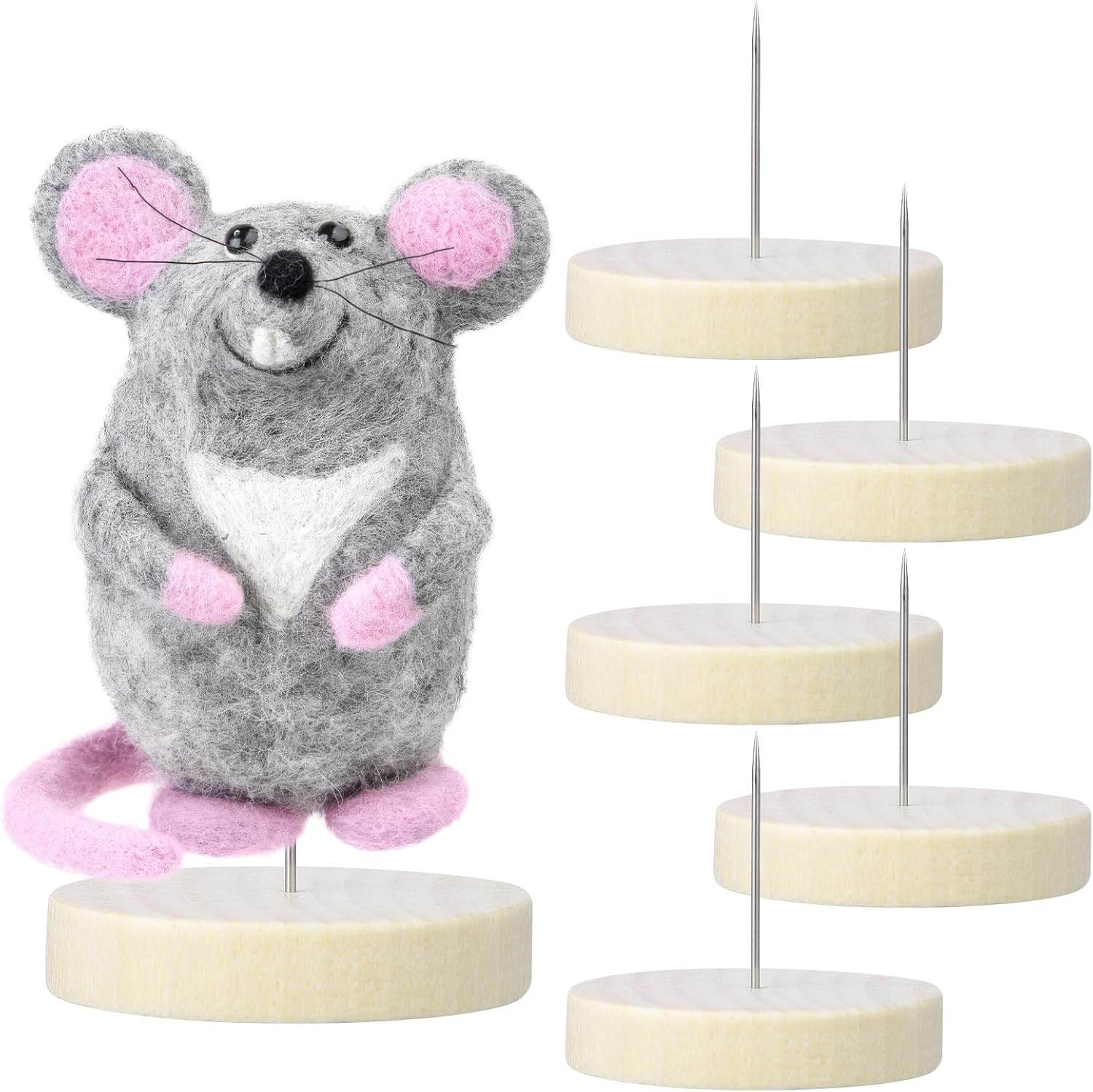 Amosfun 6Pcs Felt Doll Display Stands with Wooden Bases for 6-8 Inch Needle Felted Dolls Craft Holder Felt Bracket Set for Doll Display and Small Item Showcase