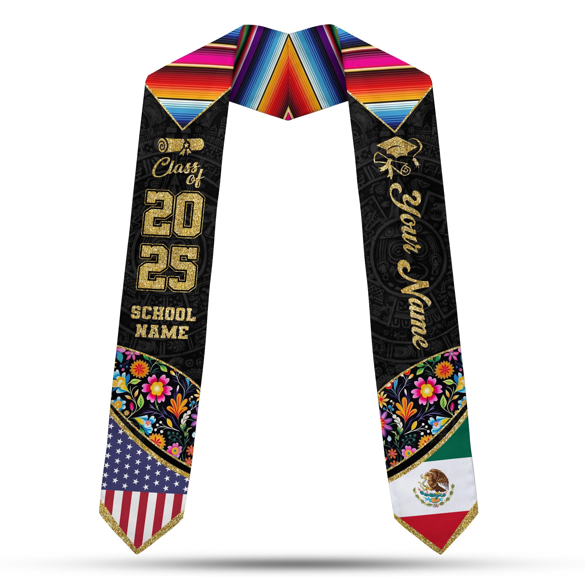 MonkeyVan Custom Mexican Graduation Sash Mexican Flag Graduation Stole Mexican Stoles for Graduation 2025 Mexican Graduation Sash Mxc1