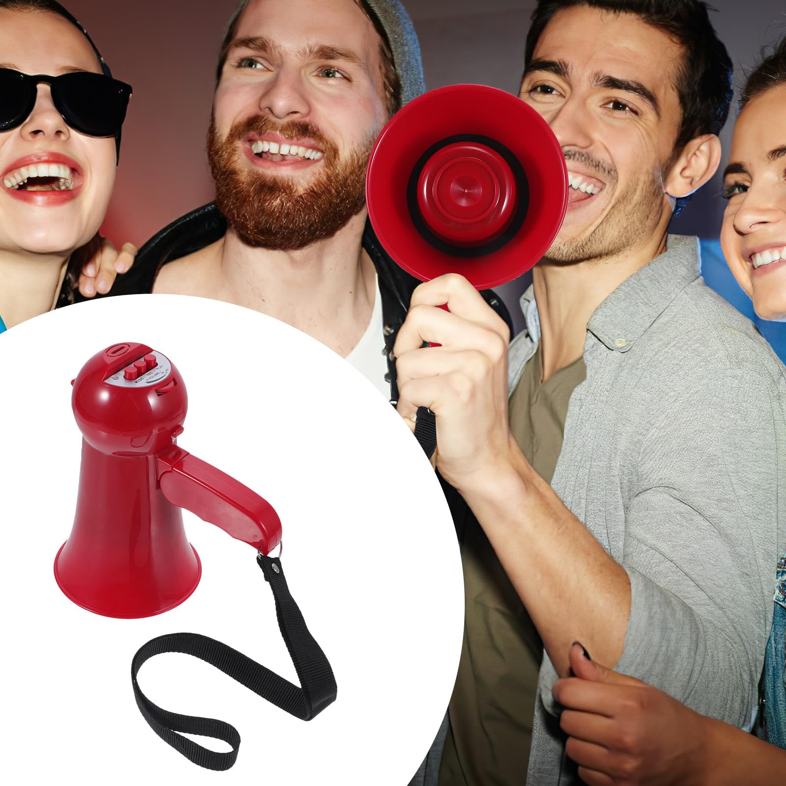 Veemoon Altavoz Megáfono Portátil Rojo Liviano con Control de Volumen y Correa de Mano para Eventos Deportivos y Fiestas