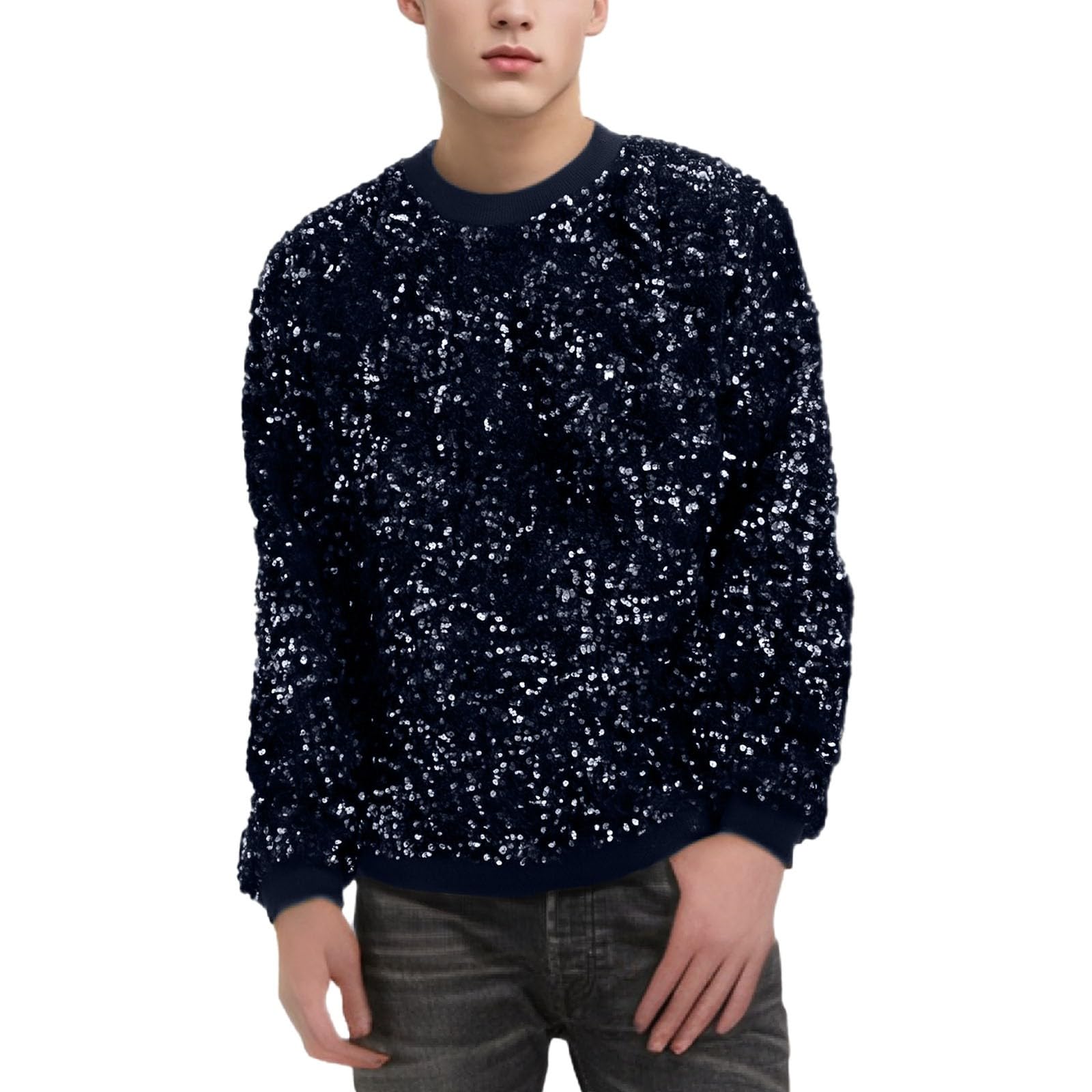 Felpa con cappuccio Oliv Carnival Maschio Hip Hop Glitter Pieno Paillettes Sciolto Felpa Manica Lunga Girocollo Camicia Oversized Pile Uomo