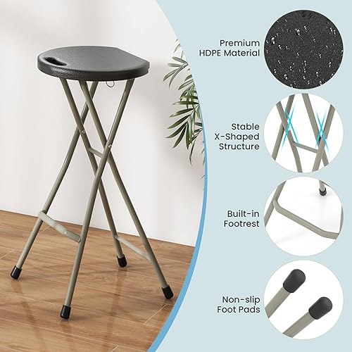 Miniatura 4 de Goplus Taburete plegable paquete de 2 taburetes plegables de 28 pulgadas para adultos con capacidad de 330 libras taburete plegable de plástico