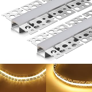 10 Pack LED Channel with Milky White Diffuser 6.6FT/2M Plaster-in Aluminum Drywall U Shaped Trimless Recessed Track for LED Strip, Flexible Led Profile 45 Degree Bendable