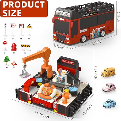 Miniatura 6 de Dwi Dowellin Juguete de autobús con luz de sonido para niños, simulación de volante, juguetes de construcción para niños pequeños de 4 a 8 años,