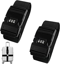 2 Pieces Suitcase Strap Password Lock, Suitcase Strap, Adjustable, Luggage Security Straps, Suitable for 18 to 30 Inch Suitcases, Enhanced Security, Black