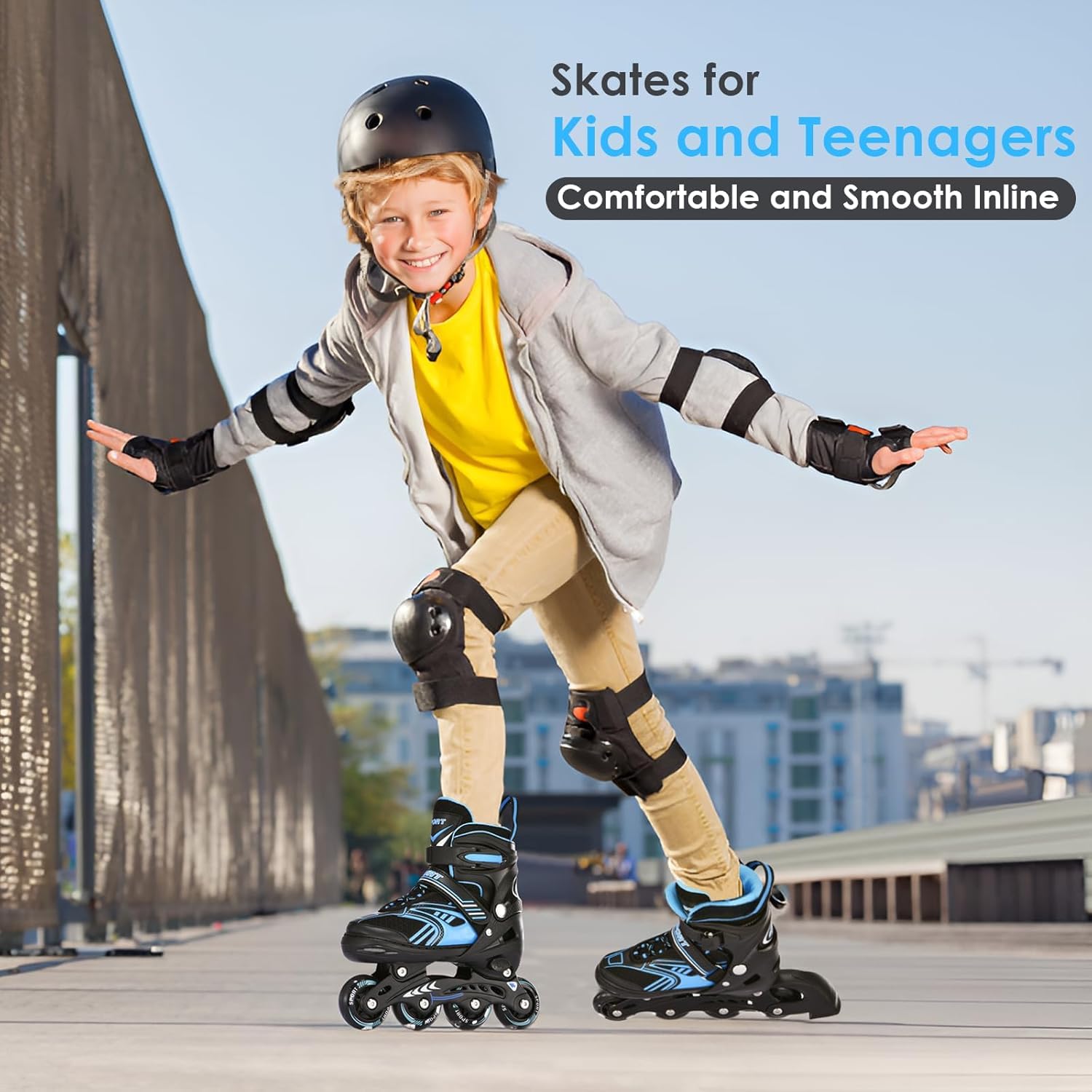 TOMSHOO Patins à roulettes en Ligne avec 4 Tailles Réglables, Roues LED, Plusieurs Options de Taille, Rollers en Ligne pour Enfants, Garçons et Filles, Adolescents