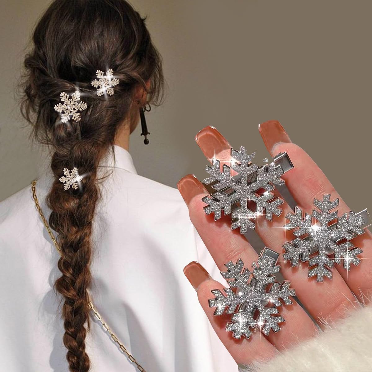 6Pcs Snowflake Hair Clip Sparkly Rhinestone Hair Barrettes