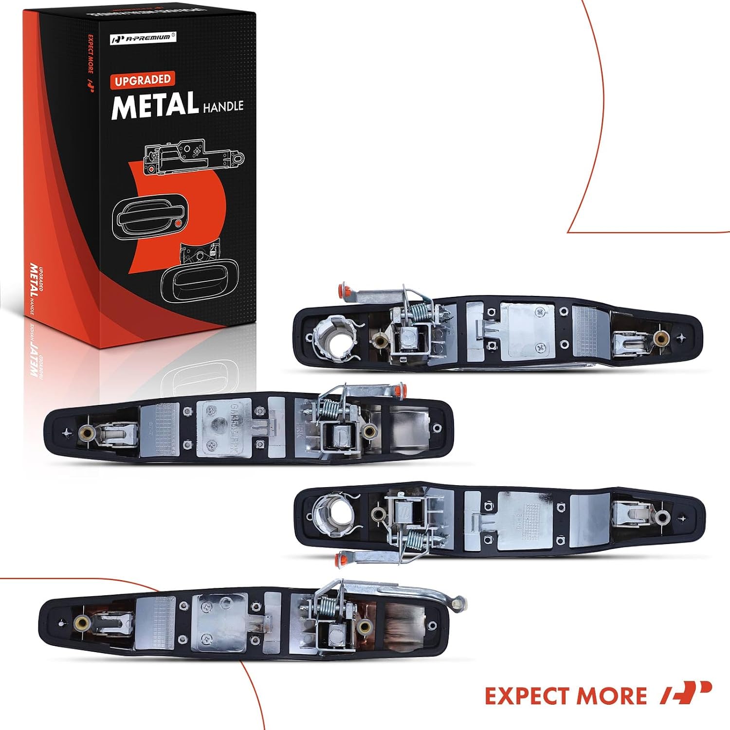 A-Premium Upgraded Metal Exterior Door Handles Compatible with Chevrolet Silverado 1500 2007-2013, Silverado 2500 3500 HD & GMC Sierra 1500, Sierra 2500 3500 HD, Chrome, 4-PC Set, Front & Rear Side