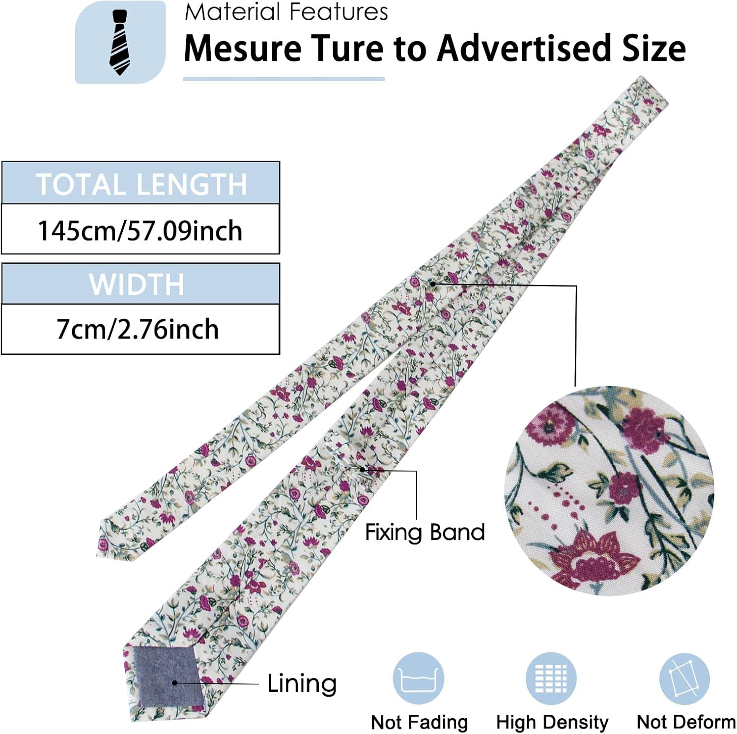 Mantieqingway Ties for Men, 2.76'' Cotton Floral Tie Men's Neckties for Weddings Groomsmens Dances Party Valentine's Day - Image 5