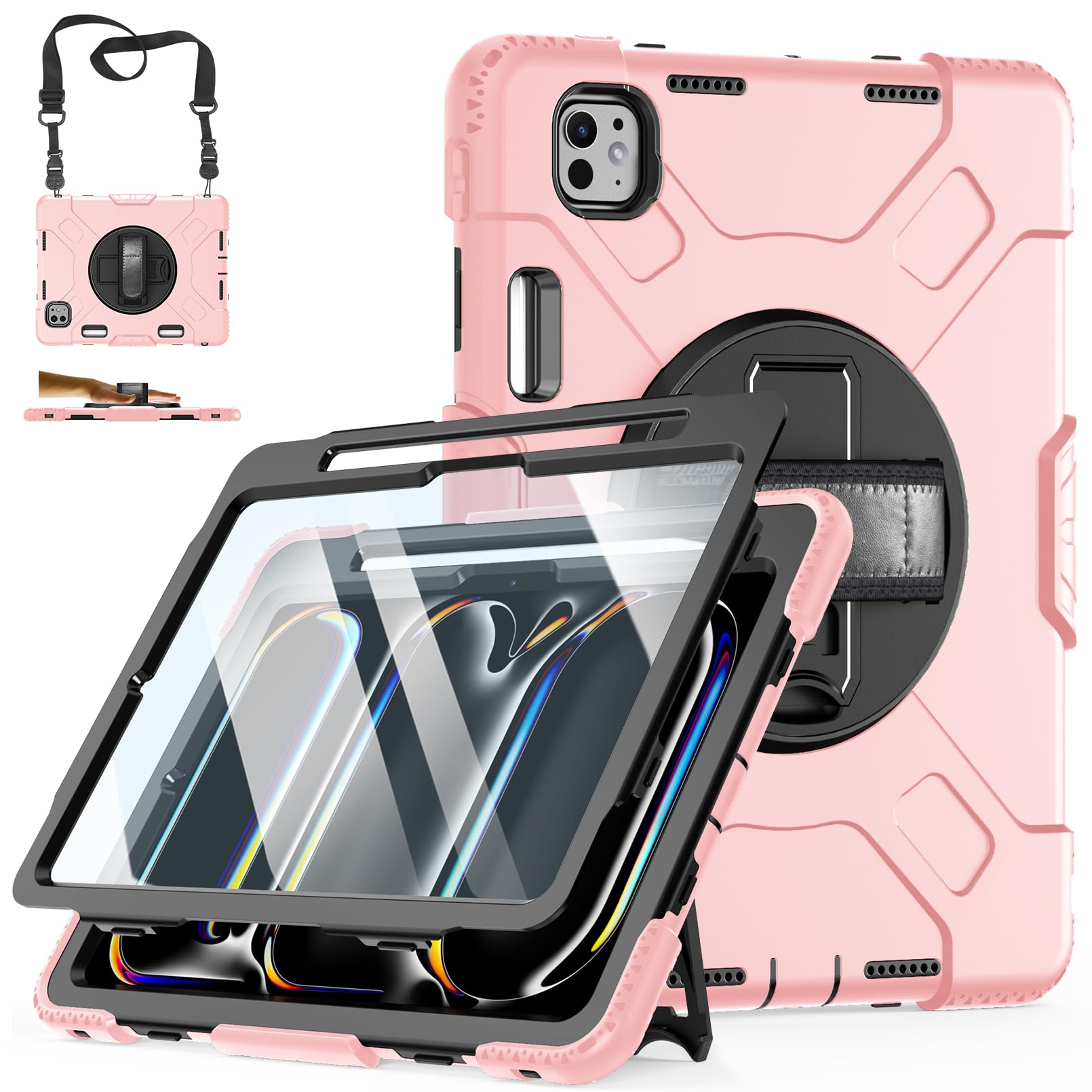 Coque Enfant Pour IPad Pro 11" (2018-2024 M4) - Housse Antichoc Avec Poignée, Bandoulière, Support Réglable, Violet