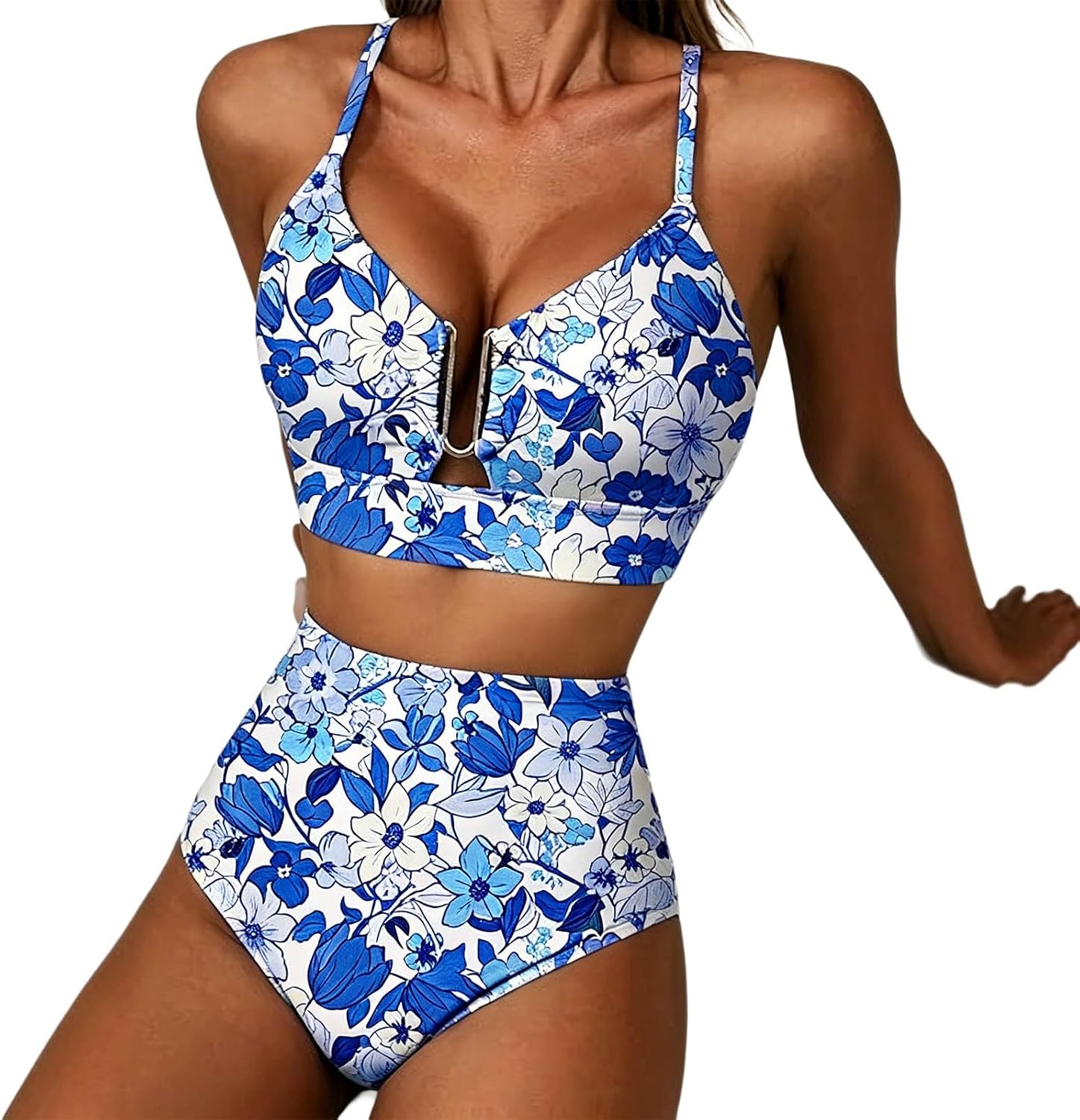 High-waist bandeau with printed check pattern on the back for high waisted