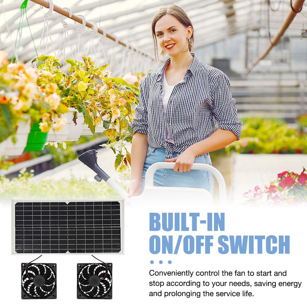 Solar Ventilator Gewächshaus, 16W Solarlüfter Gartenhaus mit DC Doppelventilator, Solar Lüfter Solarventilator, Ventilator Solarbetrieben für Kleine Hühnerställe, Gewächshäuser, Fenster Auspuff