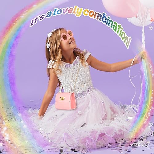 Vista 5 de Cunno Monedero pequeño para niñas pequeñas, lindo bolso cruzado con solapa de princesa con gafas de sol de flores