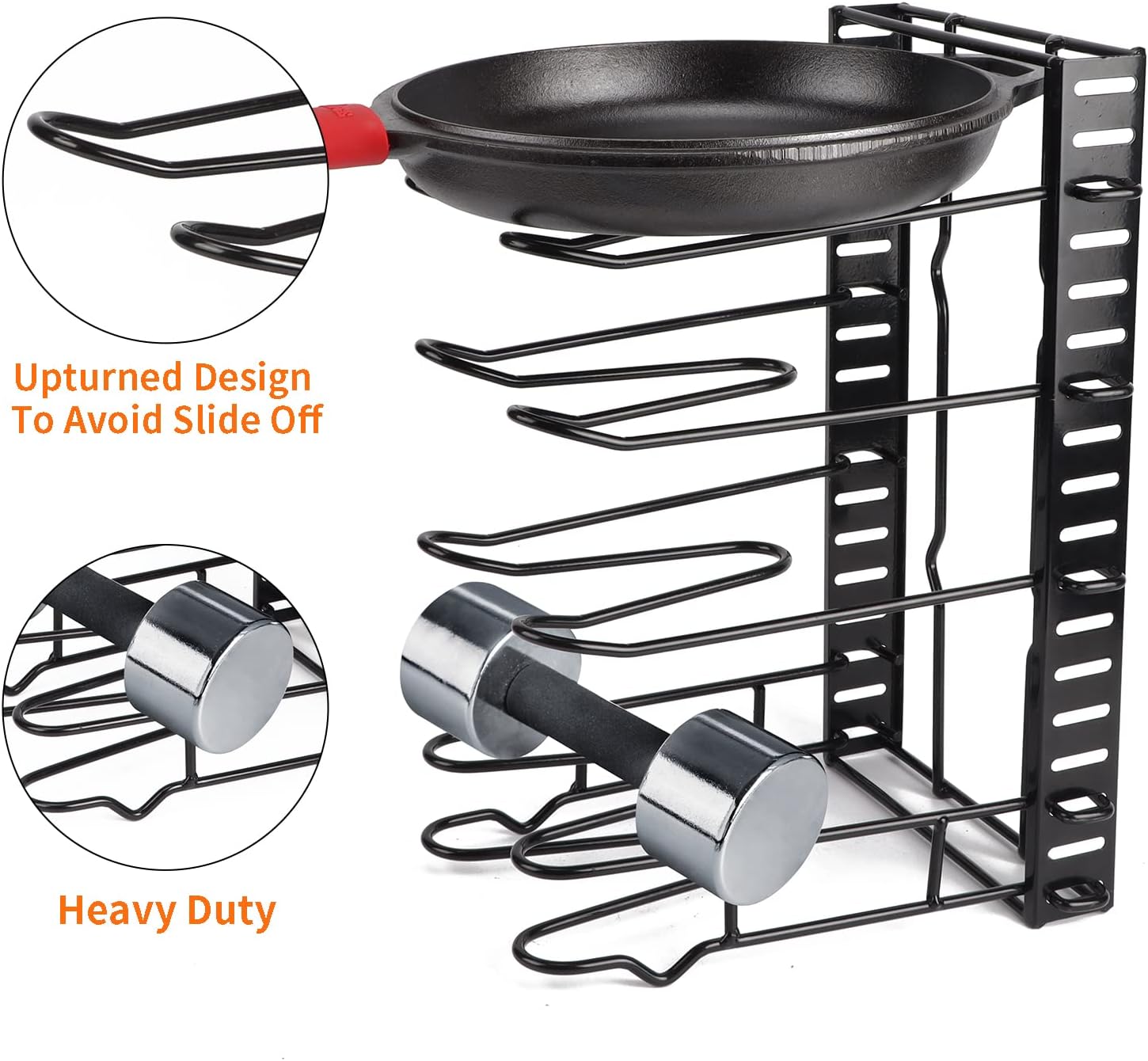 Lyeasw Pots and Pans Organizer, Adjustable Pan Pot Rack for Kitchen Cabinet, Cast Iron Skillets and Lids Storage Holder, Black : Home & Kitchen