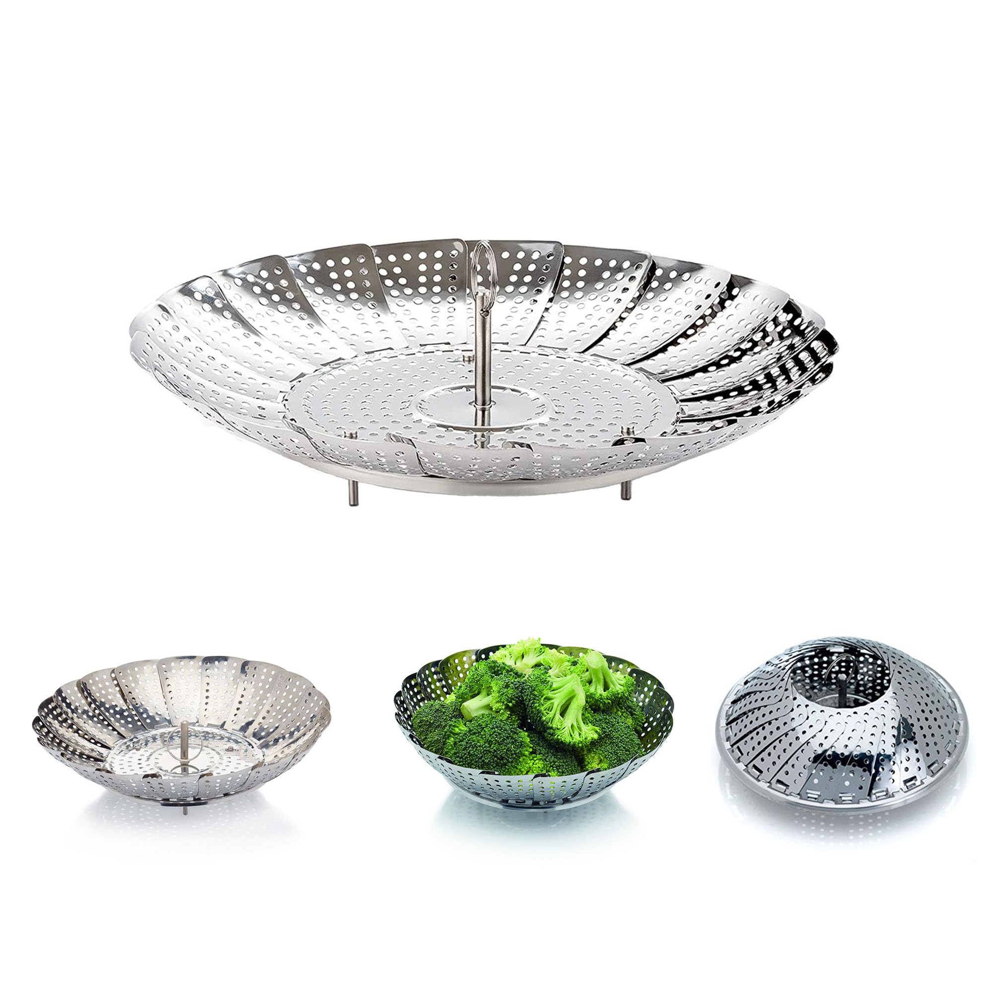 Stainless Steel Folding Steamer,Adjustable Instant Pot Vegetable Steamer Basket for Veggie Fish Eggs Seafood Cooking, Multifunctional Pressure Cooker Accessories