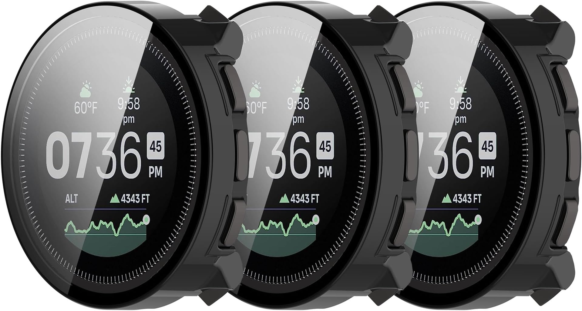 Compatible with SUUNTO Vertical Screen Protector Case, FitTurn Replacement Color PC Bumper with Tempered Glass Full Cover Film Accessories (Black*3)