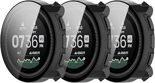 Compatible with SUUNTO Vertical Screen Protector Case, FitTurn Replacement Color PC Bumper with Tempered Glass Full Cover Film Accessories (Black*3)