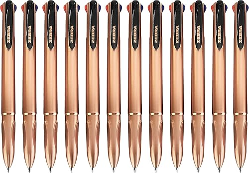 Miniatura 1 de Zebra Z-Grip Elegance - Bolígrafo retráctil 4 en 1 colores, 0.039 in, barril de oro rosa, negro, azul, rojo, verde, paquete de 12