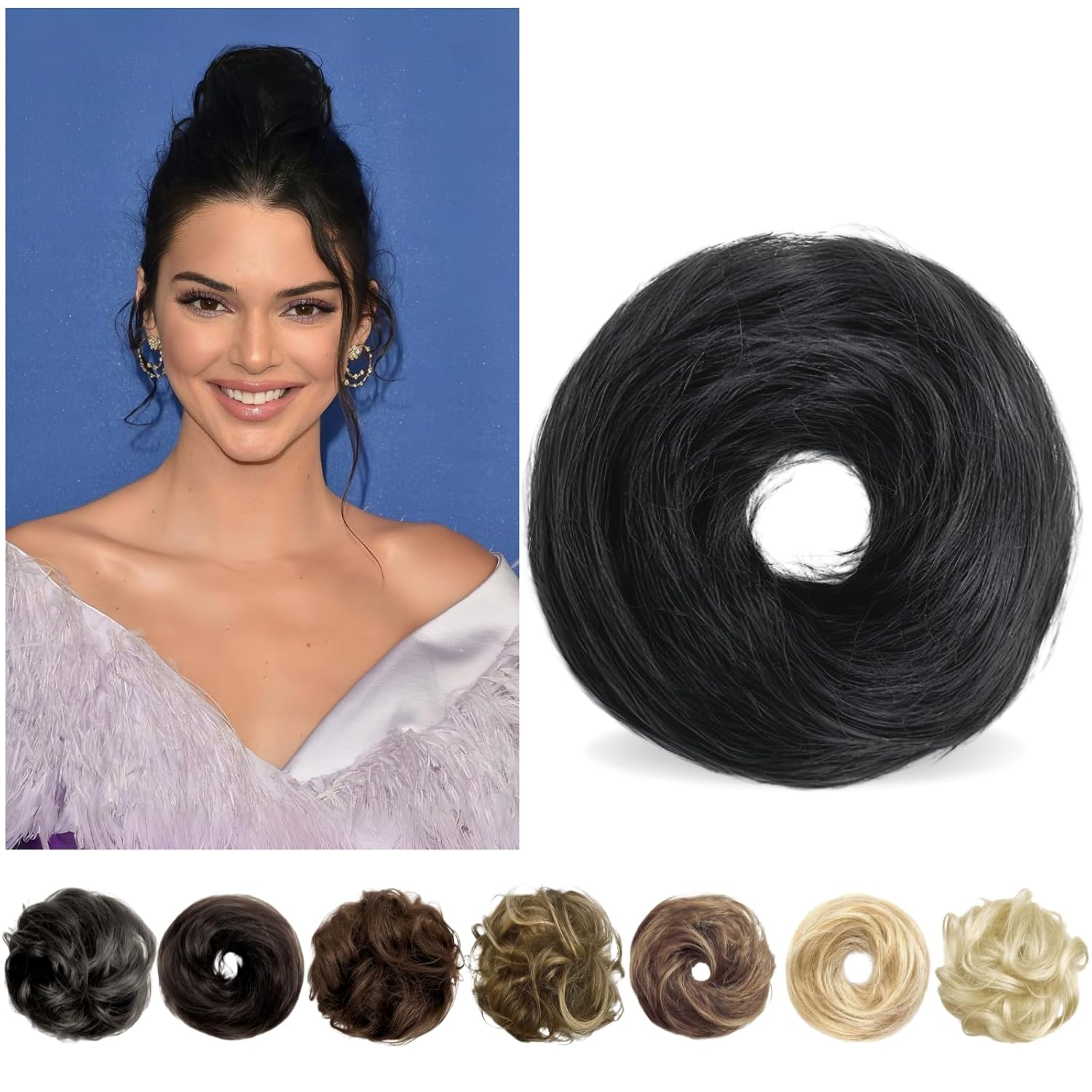 Human Hair Messy Bun Hair Piece, Black, 5 Inch, Straight, WIG