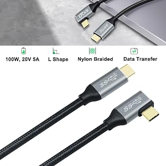 DCHAV 1.5ft 90 Degree USB C Cable 100W 4K Video Output Fast Charging 10Gbps Data Transfer 3.1 Gen 2 PD 20V 5A Nylon Braided Type C to Type C Monitor Cord Charge Phone Tablet Laptop Computer