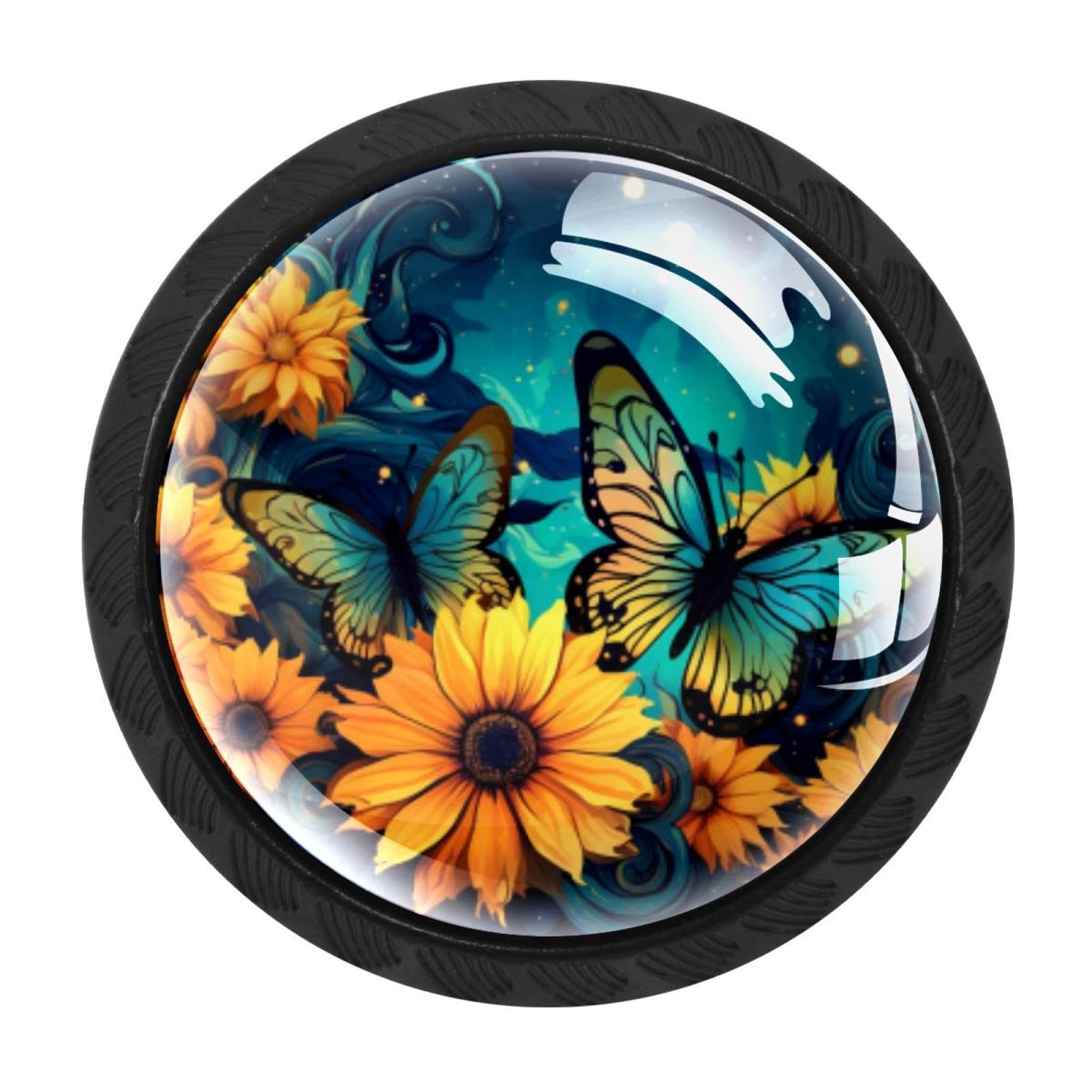 CHENZZZZ 4 Pieces Starry Night Sunflower Butterfly Drawer Knobs, 35mm Black Cabinet Knobs, Drawer Pulls and Knobs, Dresser Drawer Knobs, Cabinet Hardware Kitchen Cabinet Knobs