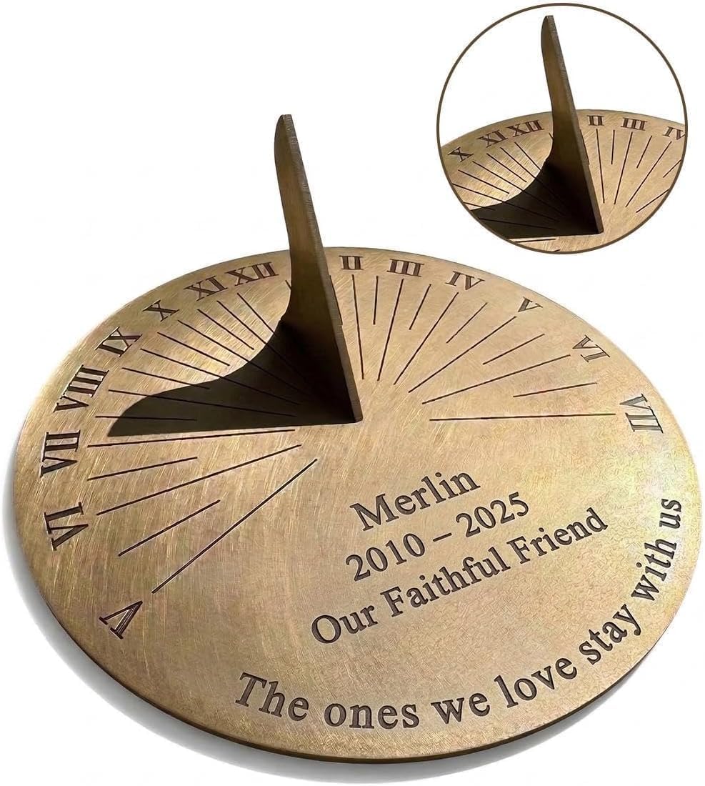 Personalised Pet Memorial Sundial Gift- 8 Inch Brass Engraved Garden Sundial, Loving Memory Keepsake for Dog, Cat, Custom Garden Ornament, Home Decor, Bereavement Gift Sundial for Gardens, Handmade UK