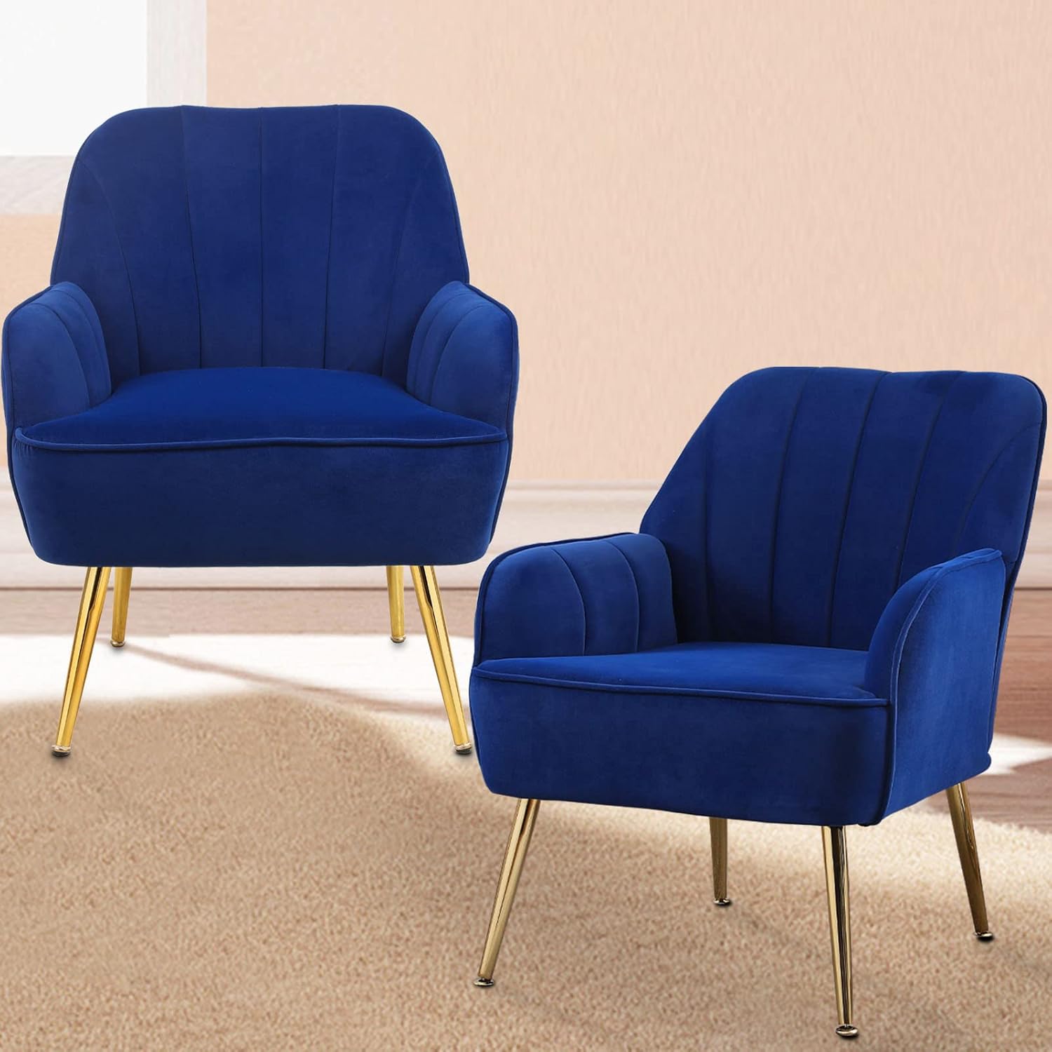HANLIVES Accent Chair Set of 2,Modern Mid Century Velvet