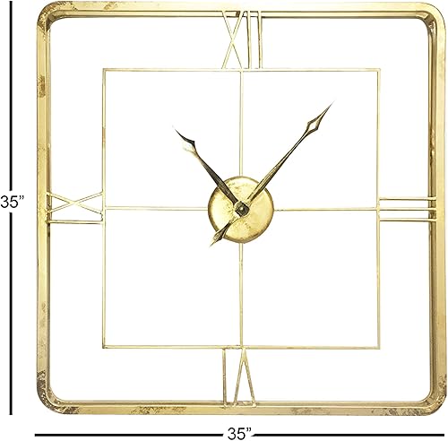 Miniatura 5 de Deco 79 Reloj de pared de marco abierto de metal, 36" x 3" x 36", dorado