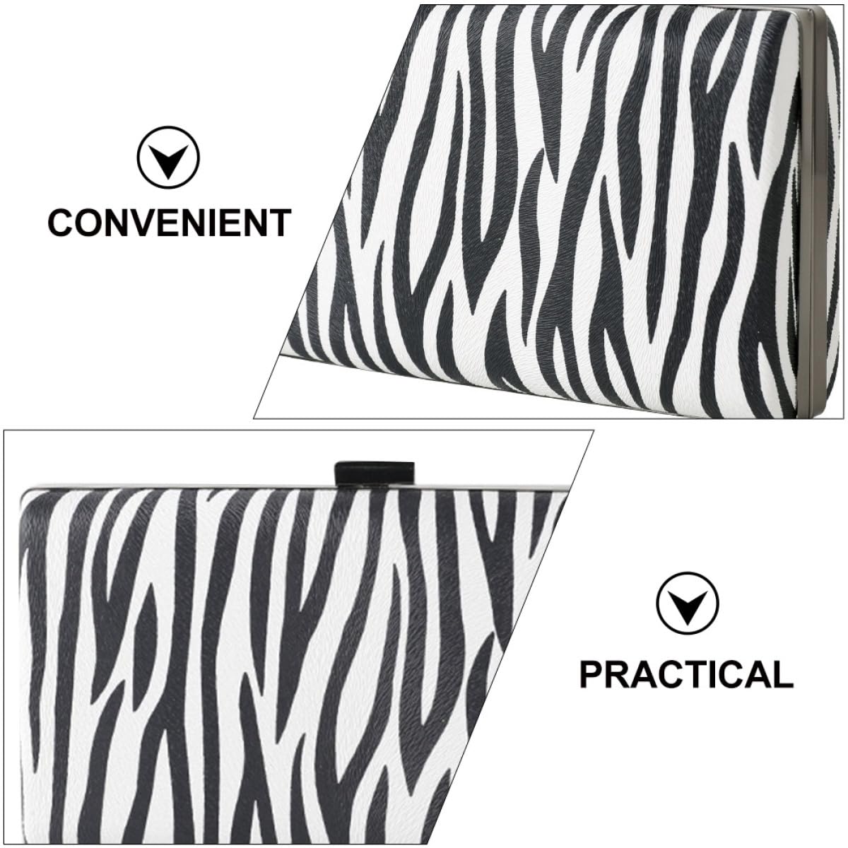 HOMSFOU Bolso de Mano de Noche para Mujer Estampado de Cebra en Tonos Claros, Bolso Cartera Ligero de Pu, Cierre Seguro Hebilla, Adecuado para Fiestas, Cenas y Eventos Sociales