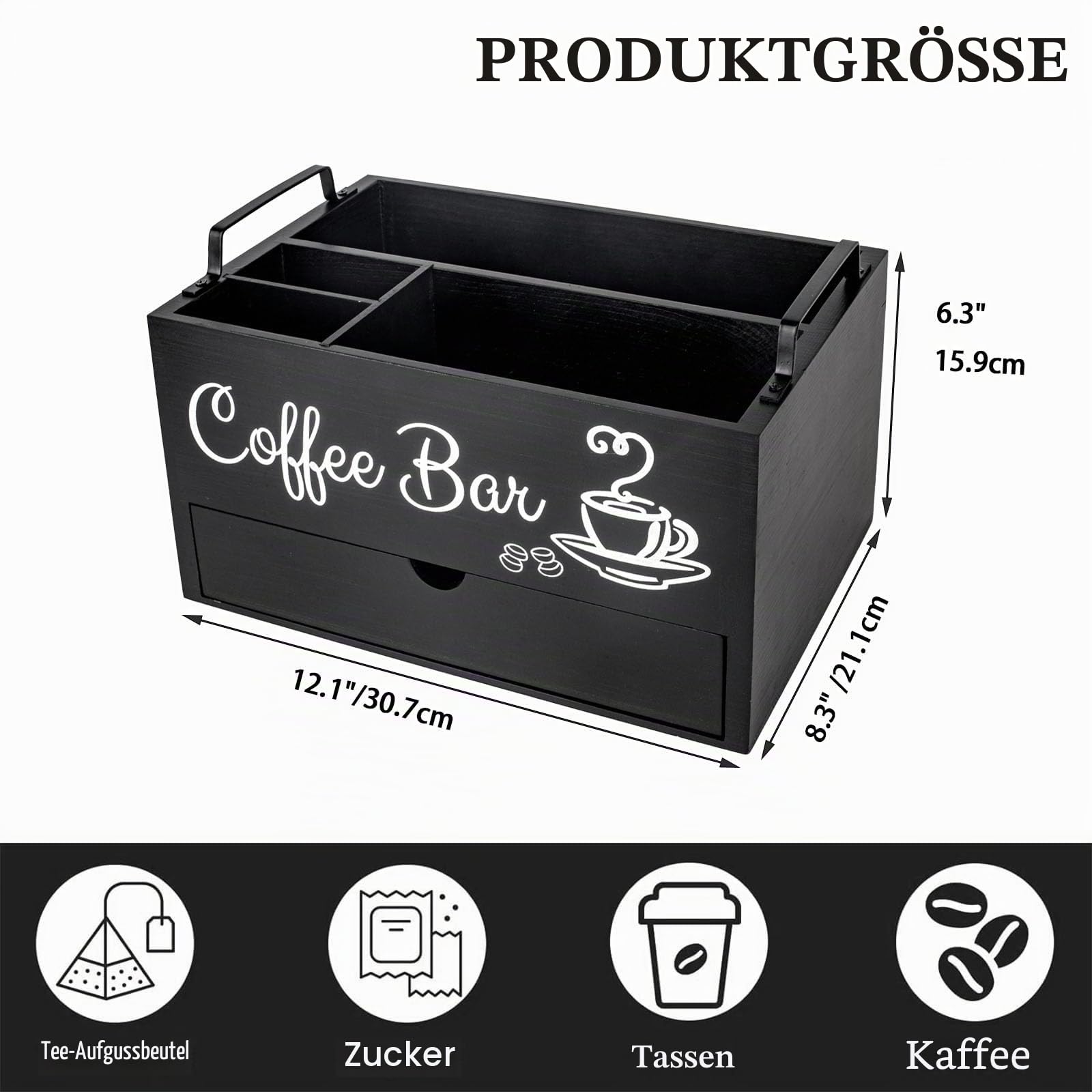 Kaffee Organizer-Tee Aufbewahrung,Kaffee Zubehör-Schubladenboxen Teebeutel Aufbewahrungsbox,Kaffeepads Aufbewahrung mit handhaben,Kaffeebar für Milch,Servietten, Kaffeekapseln,Zuckersticks