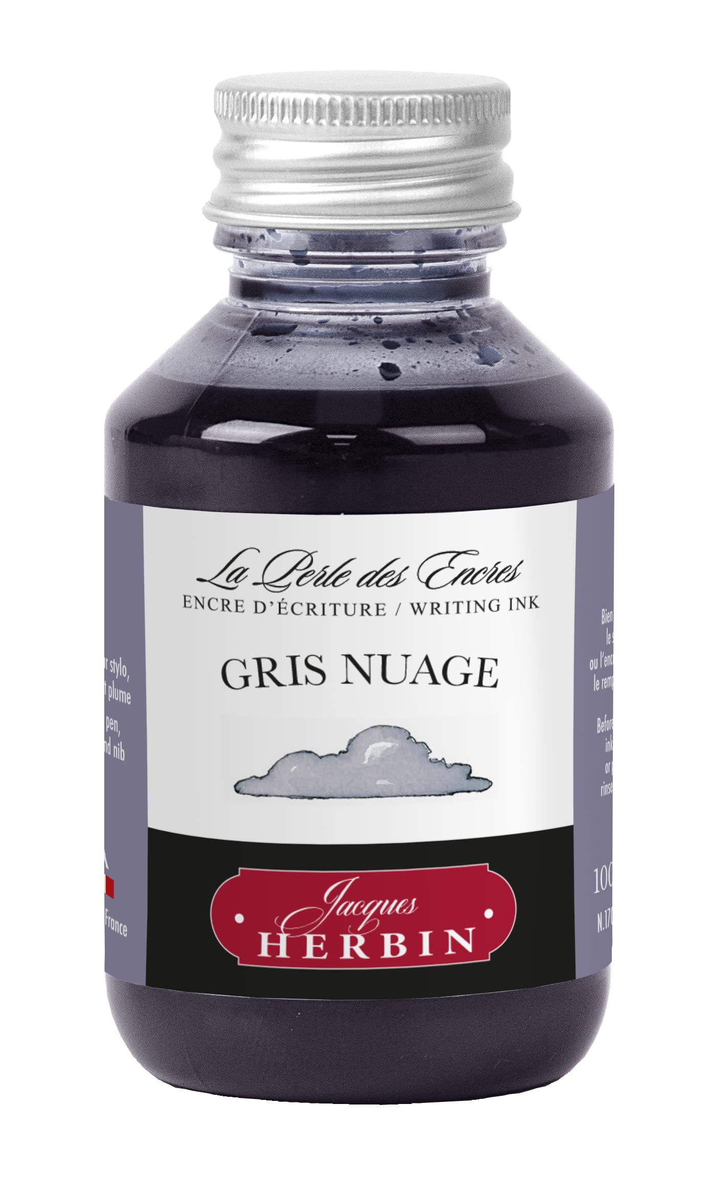 Jacques Herbin 17008T - Writing ink bottle 100ml - Fountain pens, roller pens - Gris nuage - Painting - Drawing - Calligraphy - Creative Tools - Arts & Crafts