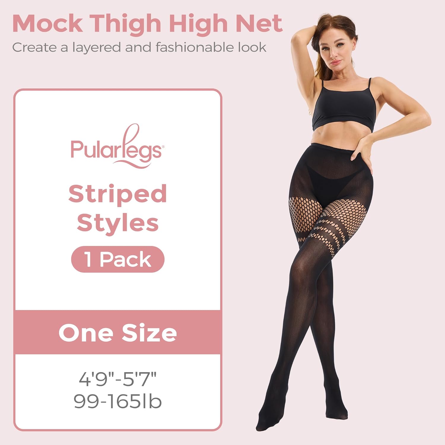 Faux Thigh High Tights for Women - Fishnet Gothic Pantyhose, High Waist Over-The-Knee Goth Leggings - Image 2