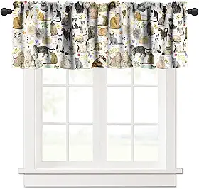JESTRONRY Cortina decorativa com tema de gatos, estampa de animais de estimação fofos para cozinha, quarto, sala de jantar, decoração com bolso para varão