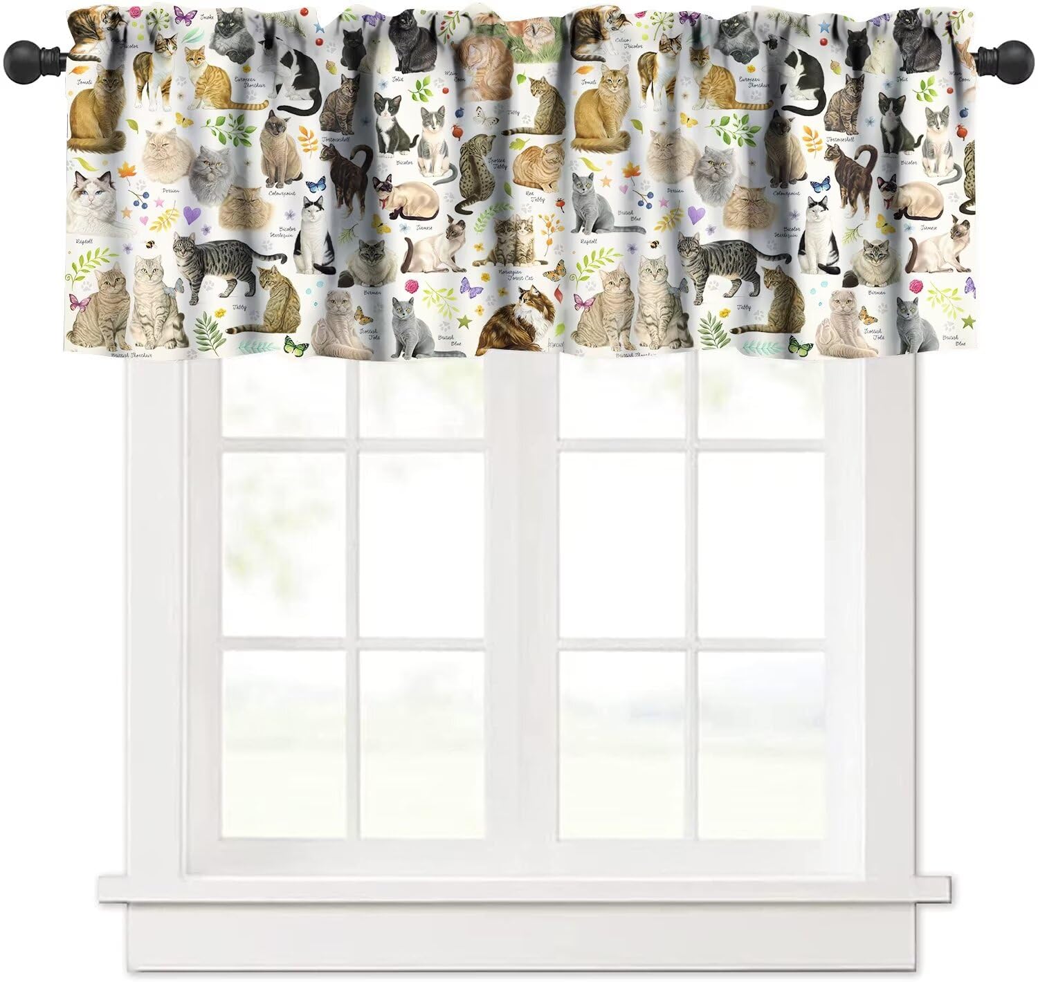 JESTRONRY Cats Theme Window Valance Curtain,Cute Kittens Pet Animal Print Pattern Decorative Curtain Valance for Kitchen Bedroom Dining Room Decor
