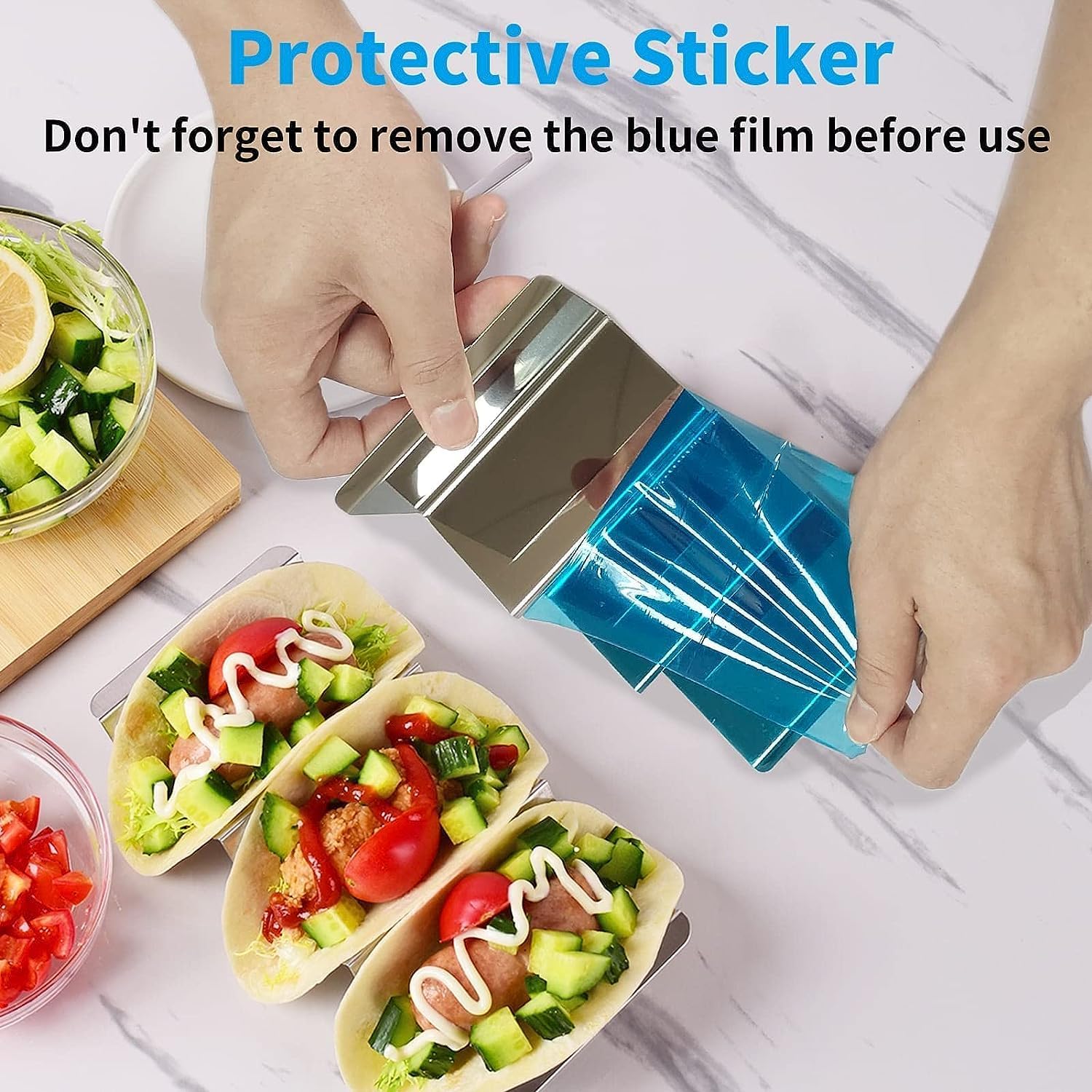Honexa Taco Holders 2 Packs - Stainless Steel Taco Stand Rack Tray Style by, Oven Safe for Baking, Dishwasher and Grill Safe 1