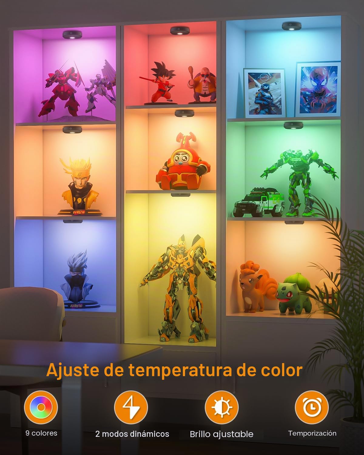 WILLED RGB Led Cocina Bajo Mueble,Recargable Luces Led Pilas con Control Remoto，Regulable luz cocina bajo mueble Adhesivo Magnético para Cocina, Gabinete, Armario, Encimera, Paquete de 3