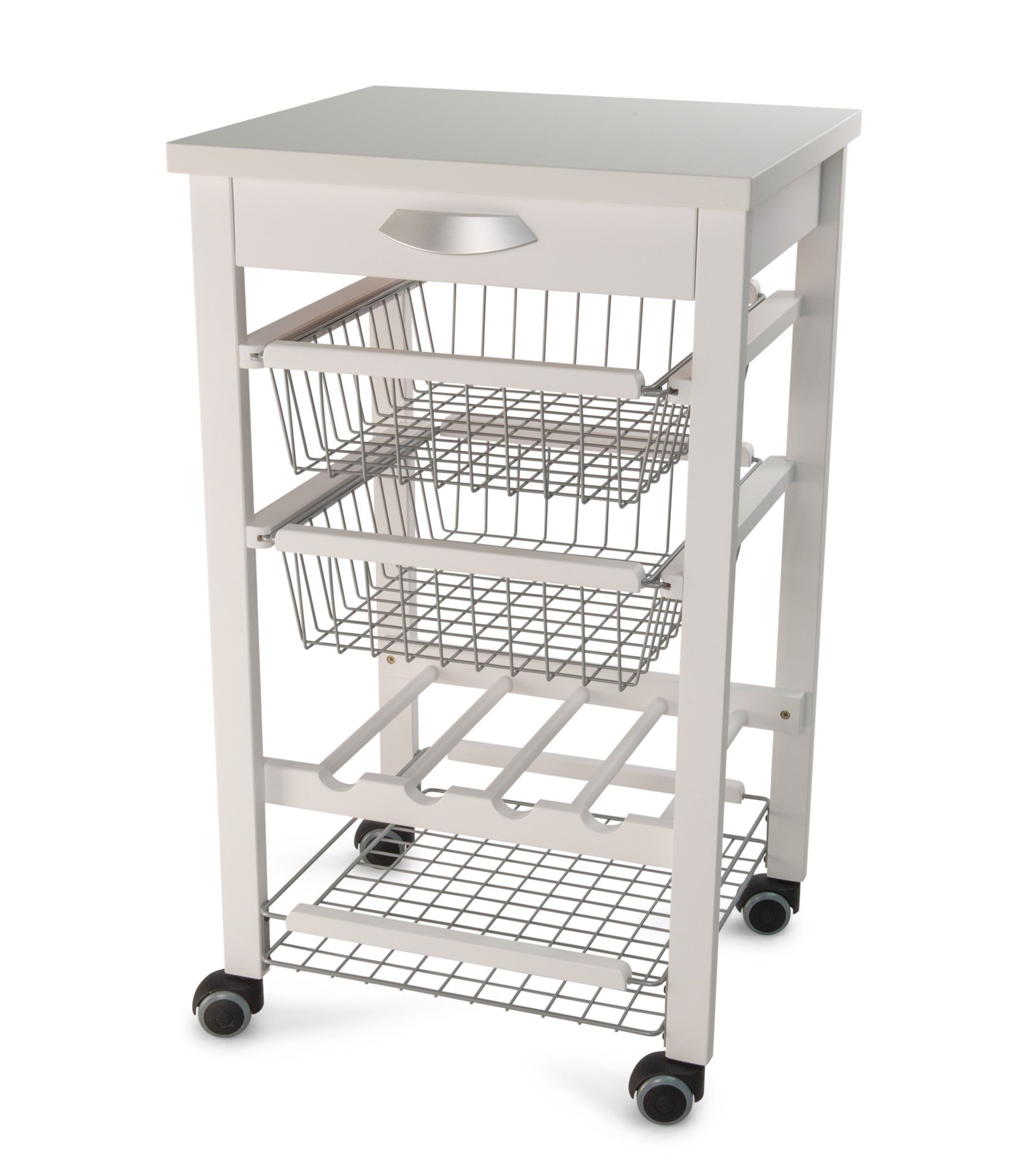 Arredamenti Italia Carrello Cucina Arturo, Legno - 3 Cestelli - Cassetto - Finitura Bianco AR-It Il Cuore del Legno