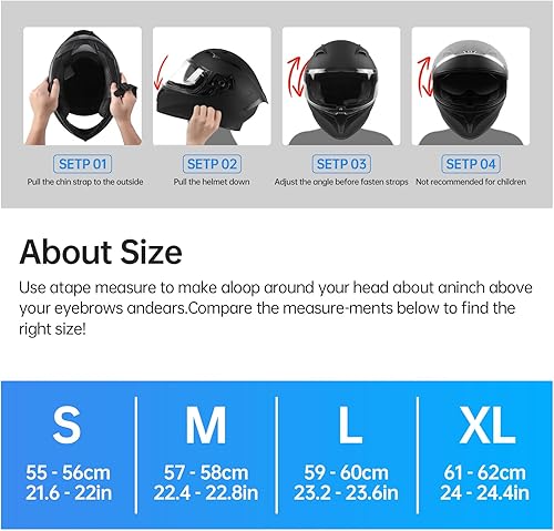 Miniatura 7 de Casco de motocicleta de cara completa, certificado DOT, ligero, doble visera, ventilado, para adultos, hombres y mujeres