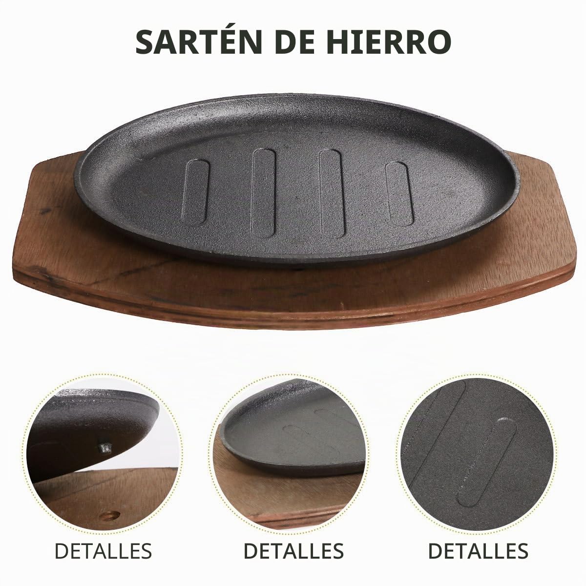 Luxshiny Sartén Plancha Teppanyaki Antiadherente Para Carne 10.6X6.5 Pulgadas Sartén Para Parrilla De Hierro Ligera Y Portátil Ideal Para Barbacoa En Casa