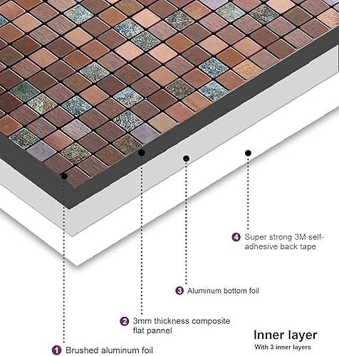 Miniatura 5 de YMMXGE Azulejos de pared de metal para despegar y pegar azulejos de mosaico de aluminio para baño 12 x 12 x 015 pulgadas 10 estampado verde  mezcla