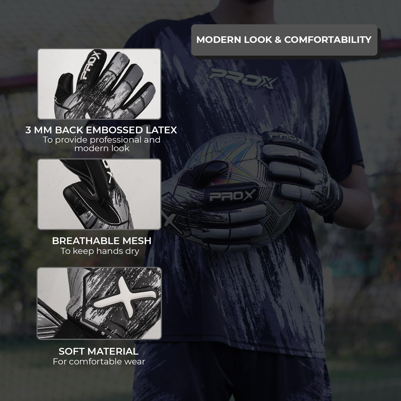 PRO X Soccer Goalie Gloves for Kids with Super Strong Grip, Match & Training Youth Goalie Gloves, Soccer Goalkeeper Gloves Kids with Soft Grippy Secure Latex (Silver, Size 5 (8 to 11 Years)
