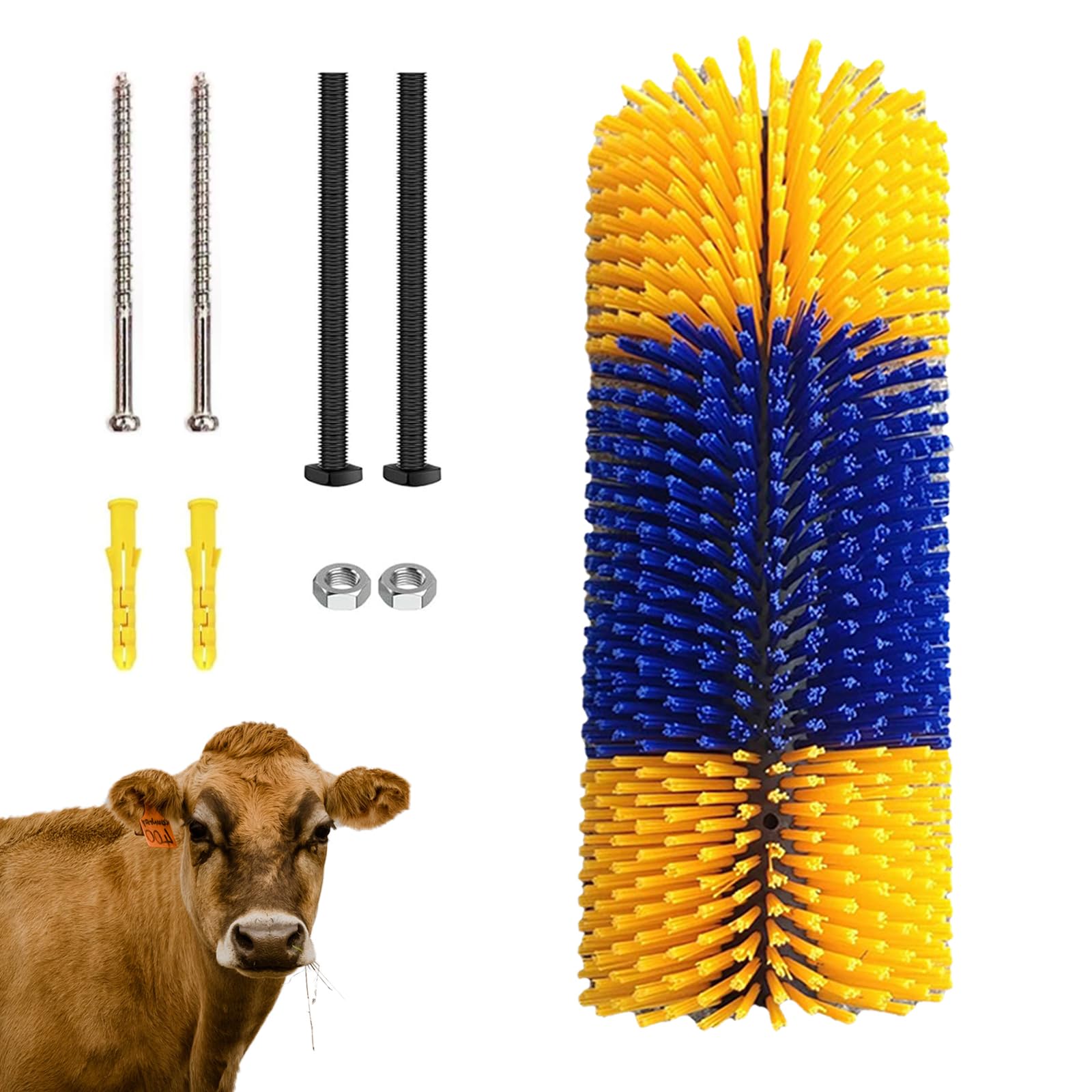 Cepillo Rascador Semicircular de 40cm para Caballo y Vaca, Alfombrilla Rascadora de Nailon para Oveja, Amarillo Azul