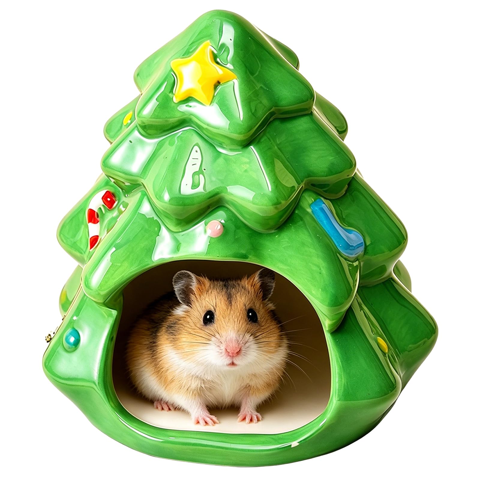 Céramique Maison Cochon d'Inde Vert Maison Hamster en Forme d'arbre Cachettes Convient Aux Hamsters Nains Cochons d'Inde Gerbilles Souris et Autres Petits Animaux de Compagnie